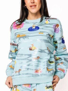 QUEEN OF SPARKLES Blue Dogs Swimming on Floats Sweatshirt